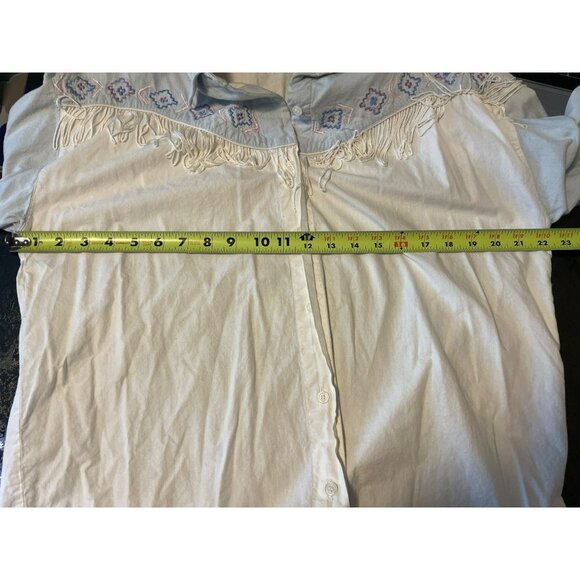 Vintage 80s 90 HGNY Western Fringe Southwest Detail Long Sleeve Button Down Top - Picture 8 of 10